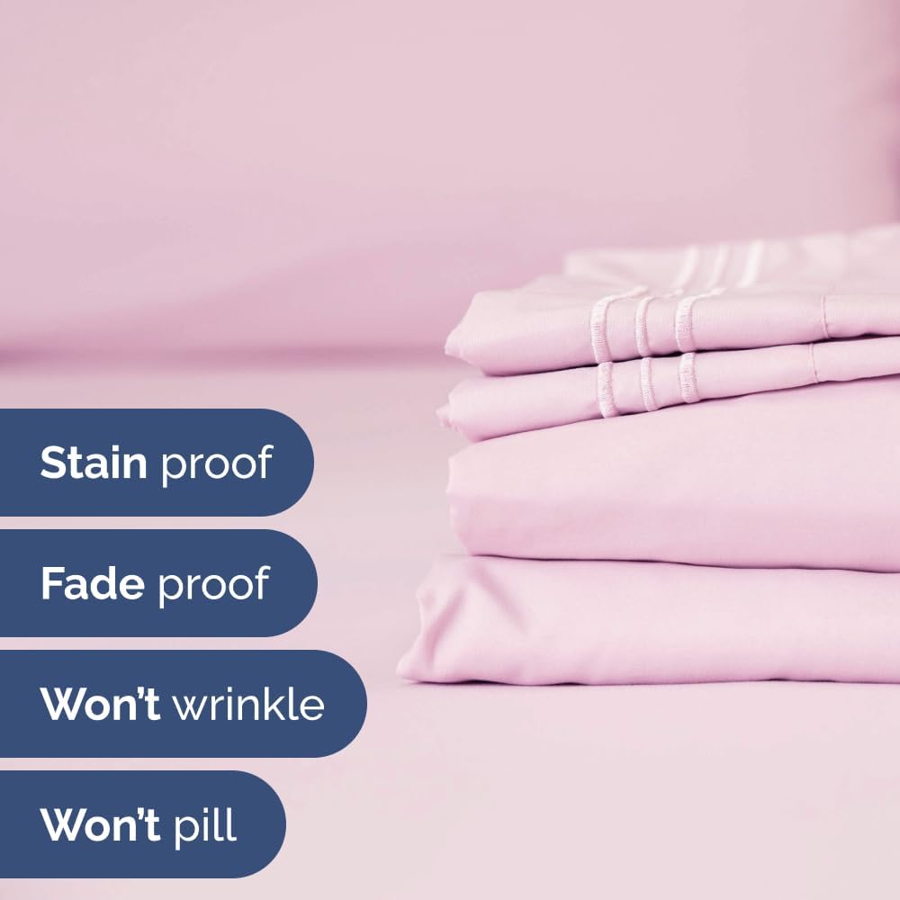 Wrap Around Dust Ruffle Bed Skirt 2 Pillowcases Bundle - Light Pink