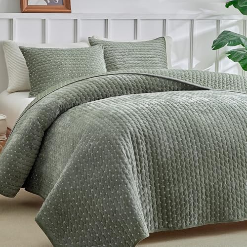 WARMDERN Luxury Velvet Quilt Set Queen Size