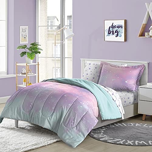 Dream FACTORY Kids 5-Piece Microfiber Comforter Set - Pink Twilight Galaxy Stars