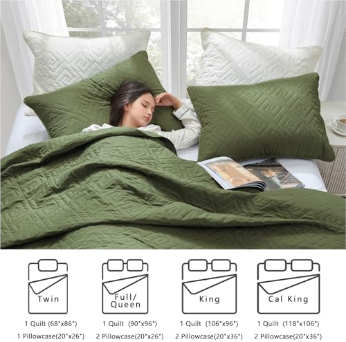 Homelike Moment King Size Quilt Set Olive Green 1