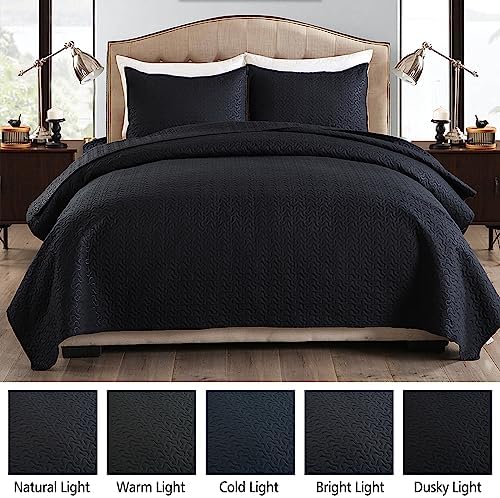 JML Quilt Set - 3 Piece Embossed Stripe Black for King Bed