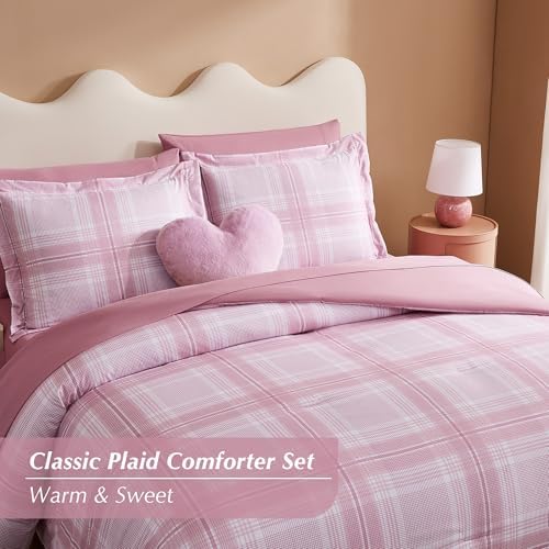 Rose Pink Plaid Comforter Set for Girls 7 Piece 1