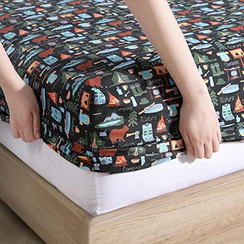 The Lakeside Collection 4-Piece Sheet Set with Retro Camping Print - Full