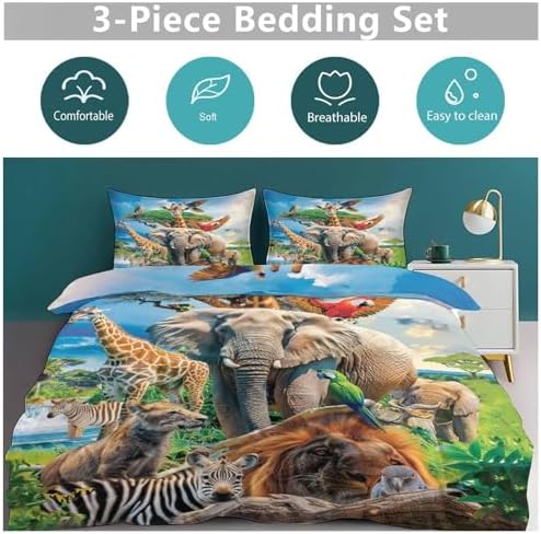 Funny Animals Duvet Cover Set 3 Pieces Jungle Print