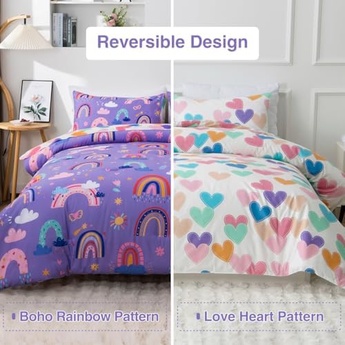 Holawakaka Boho Rainbow Twin Comforter Set with Sheets