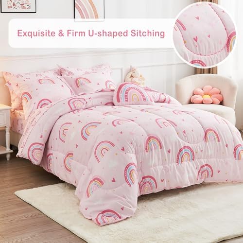 Mooreeke Kids Bed in a Bag Set 6 Pieces Twin Rainbow Pink