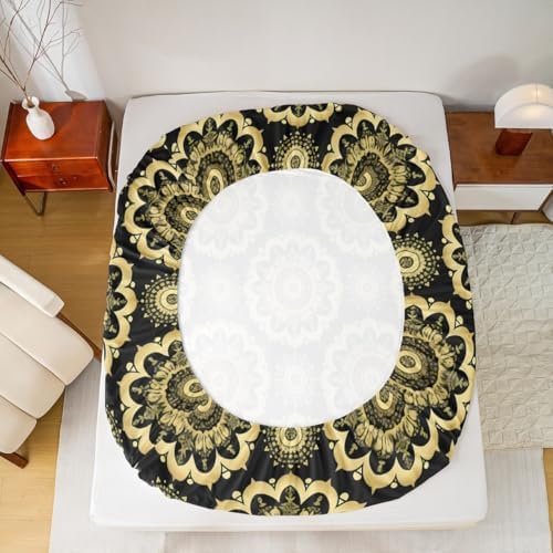 Jejeloiu Paisley Bedding Set with Black Gold Damask Pattern