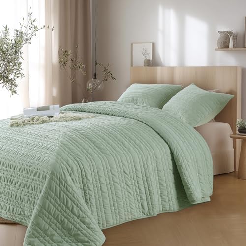 KASENTEX Sage Green Velvet Quilt Set 3 Piece 1