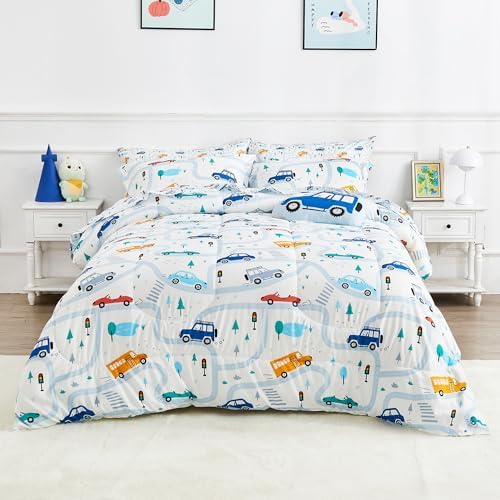 Mooreeke Kids Twin Bed in a Bag Set with Car Patterns