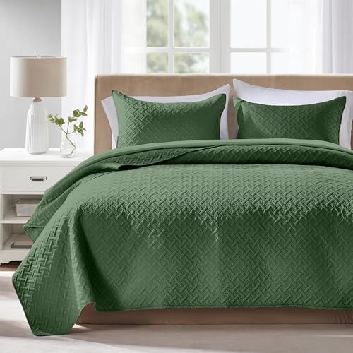FLYMME Olive Green Twin Quilt Bedding Set