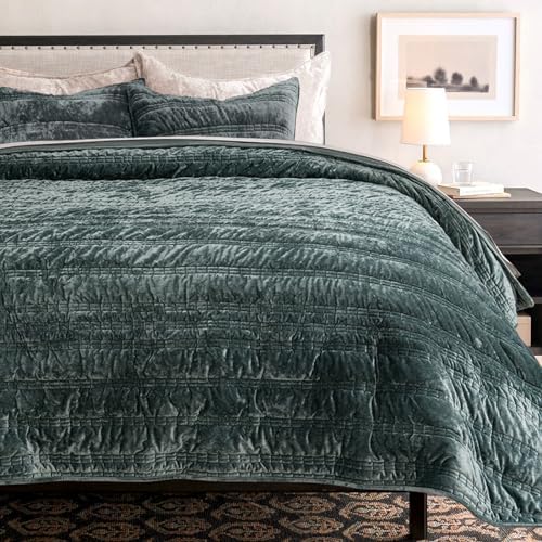 EVERGRACE Luxury Ruched Velvet Quilt King Size