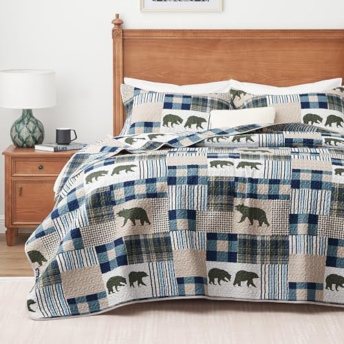 PPOLCA Christmas Cabin Quilt Set 3-Piece Reversible King Size