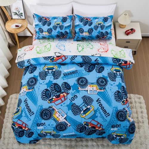 Holawakaka Boys Racing Truck Comforter Set with Sheets
