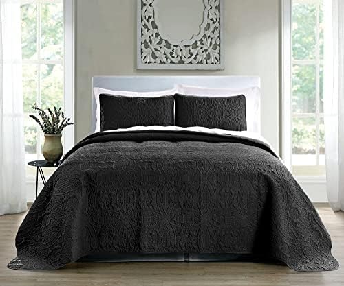 Pure Bedding Quilt Set Full Queen Black Geometric Pattern