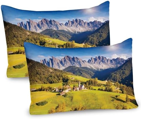 Ambesonne Mountain Pillow Sham Set of 2 Village View
