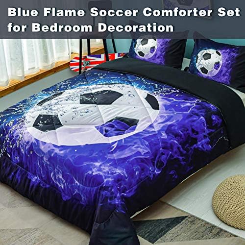 Andency Soccer Comforter Twin Set 2PC Blue Flame