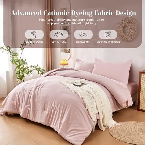 DECMAY Twin Comforter Set 5 Pieces Pink