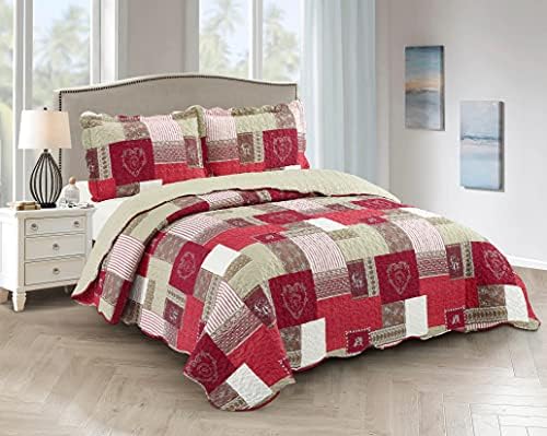 Brilliant Sunshine Burgundy Heart Love Quilt Set