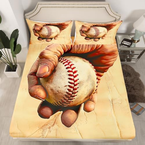 Erosebridal Baseball Bed Sheets Twin Set 3D Retro