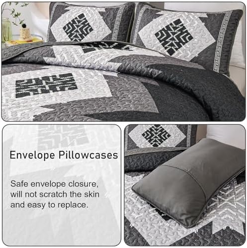 Dintszyayue Black Boho Quilt Set 3 Piece California King 1