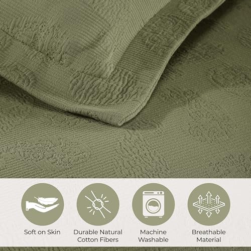 Superior Paisley Cotton Bedspread Set King Size Sage