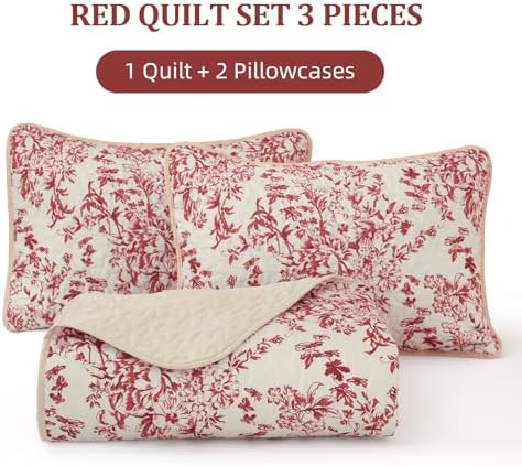 WONGS BEDDING King Size Quilt Set Red 3 Pieces