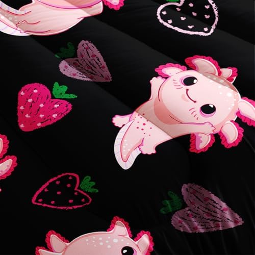 Cute Axolotl Comforter Set Twin Size Pink Strawberry Print