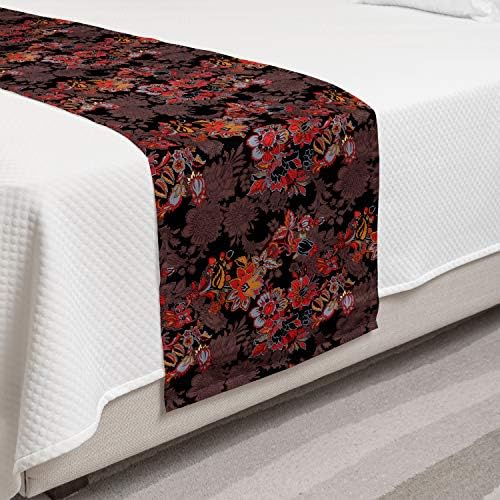 Ambesonne Flower Bed Runner Boho Print with Japanese Art Style Black Orange Mustard