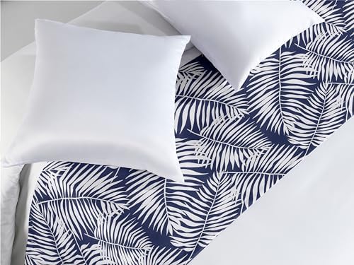 Ambesonne Jungle Leaf Bed Runner King Size Navy Blue and White