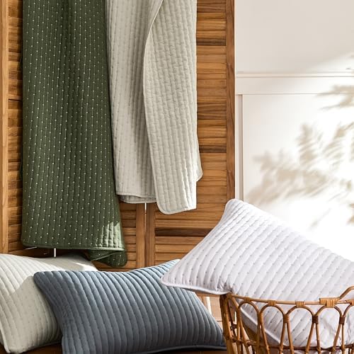 WDCOZY Olive Green Cross Stitch King Size Quilt Set