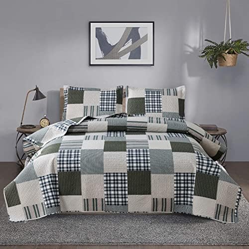 Jessy Home Queen Size Plaid Patchwork Bedspread Set
