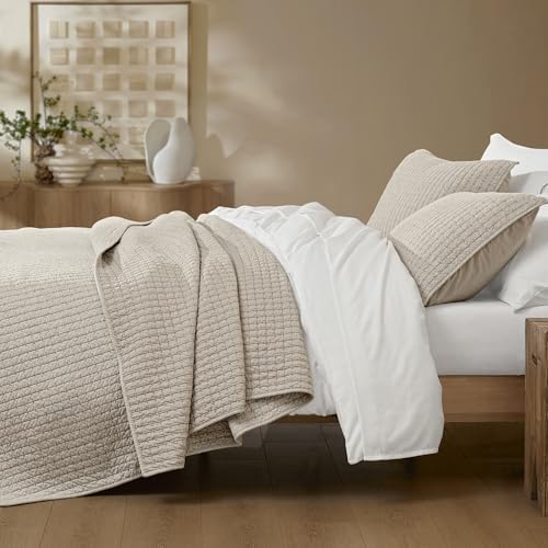 Wonderful 100 Cotton Jersey Knit Quilt Set - Apricot Beige Queen Size