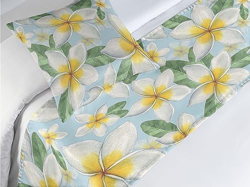 Ambesonne Tropical Bed Runner Set with Plumeria Flowers 1