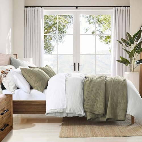 HORIMOTE HOME Cotton Quilt Set Twin Size Olive Green