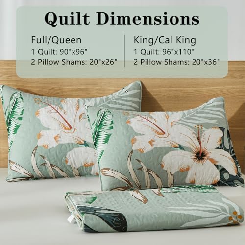 Yogeneg Queen Quilt Bedding Set Sage Green Botanical Pattern 90x96
