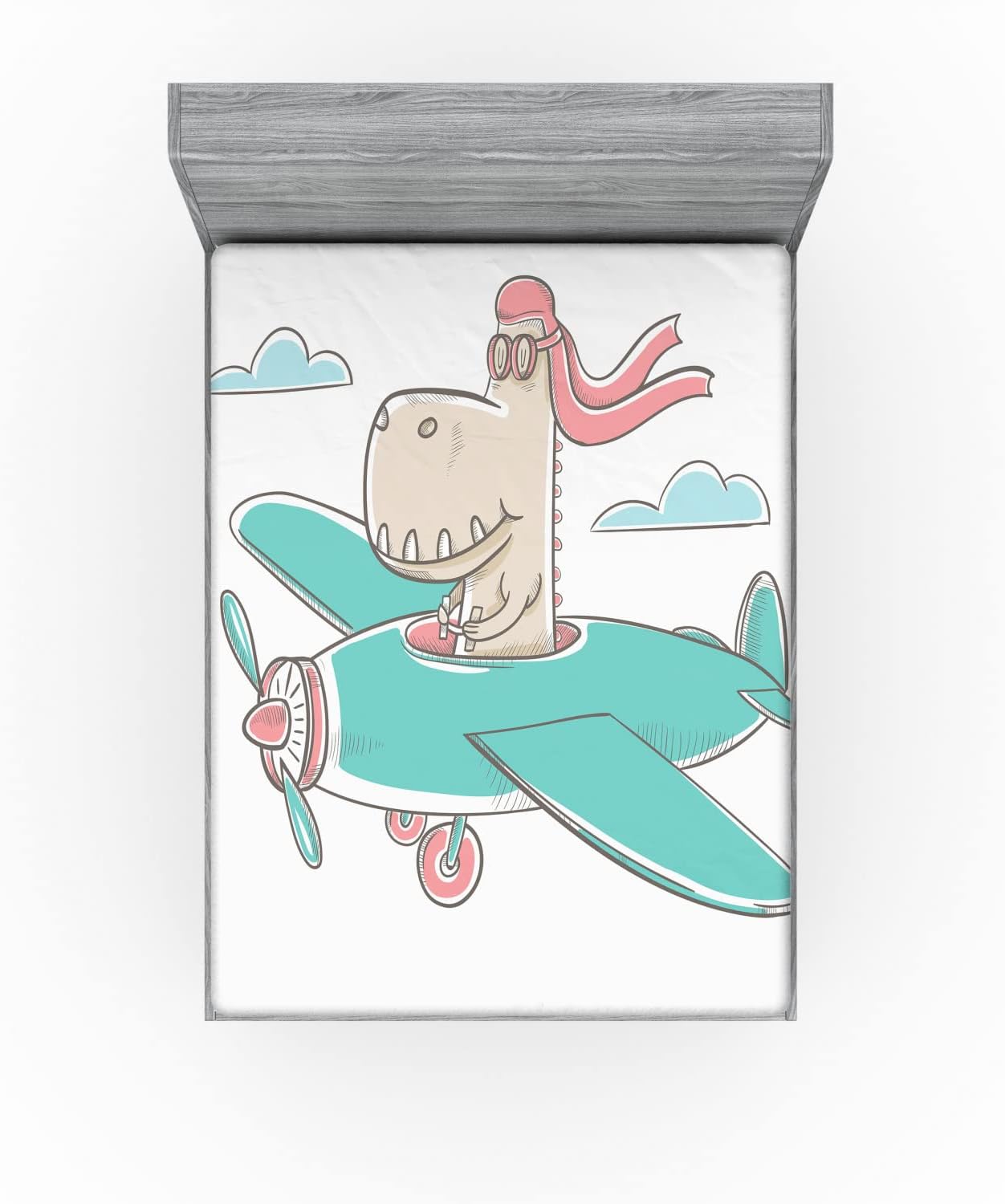 Ambesonne Dinosaur Plane Flying Sheet California King