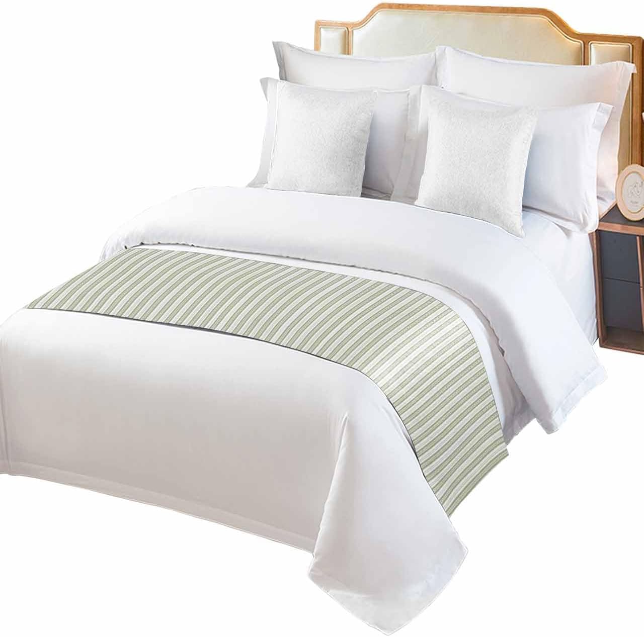 Sabolny Boho Sage Green Stripe Bed Runner Scarf Twin Size 1