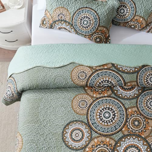 LEAONME Olive Green Queen Quilt Set 3-Piece