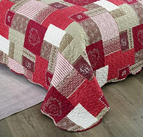 Brilliant Sunshine Burgundy Heart Love Quilt Set
