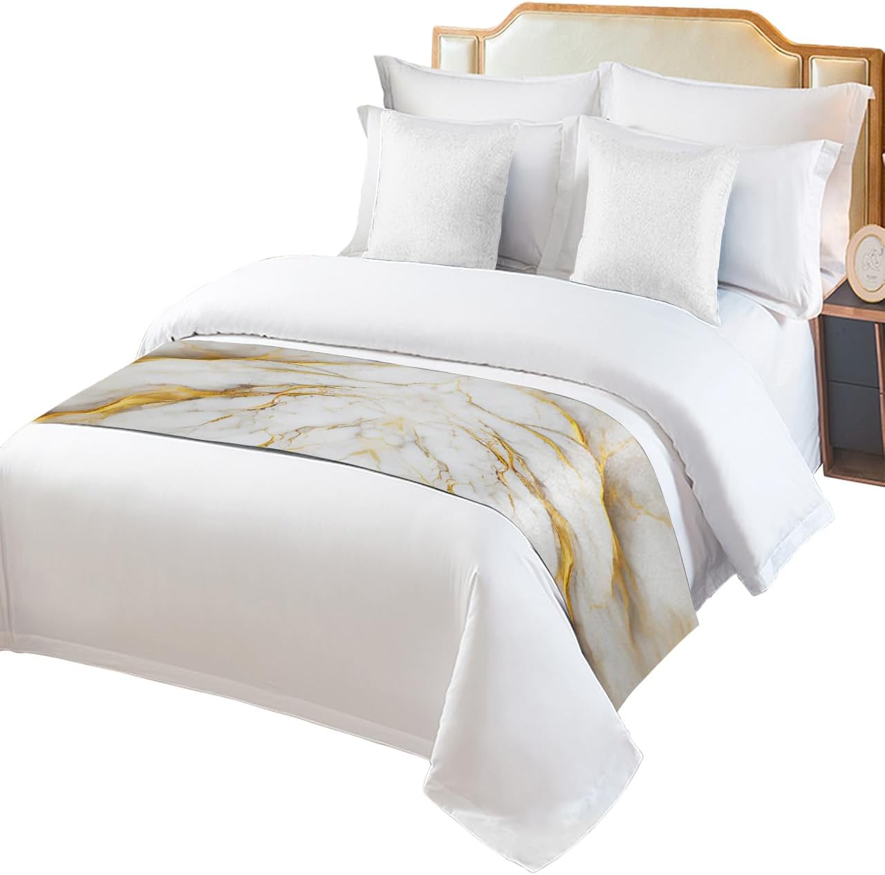 Chucoco King Bed Runner Gold White Gradient Scarf 1