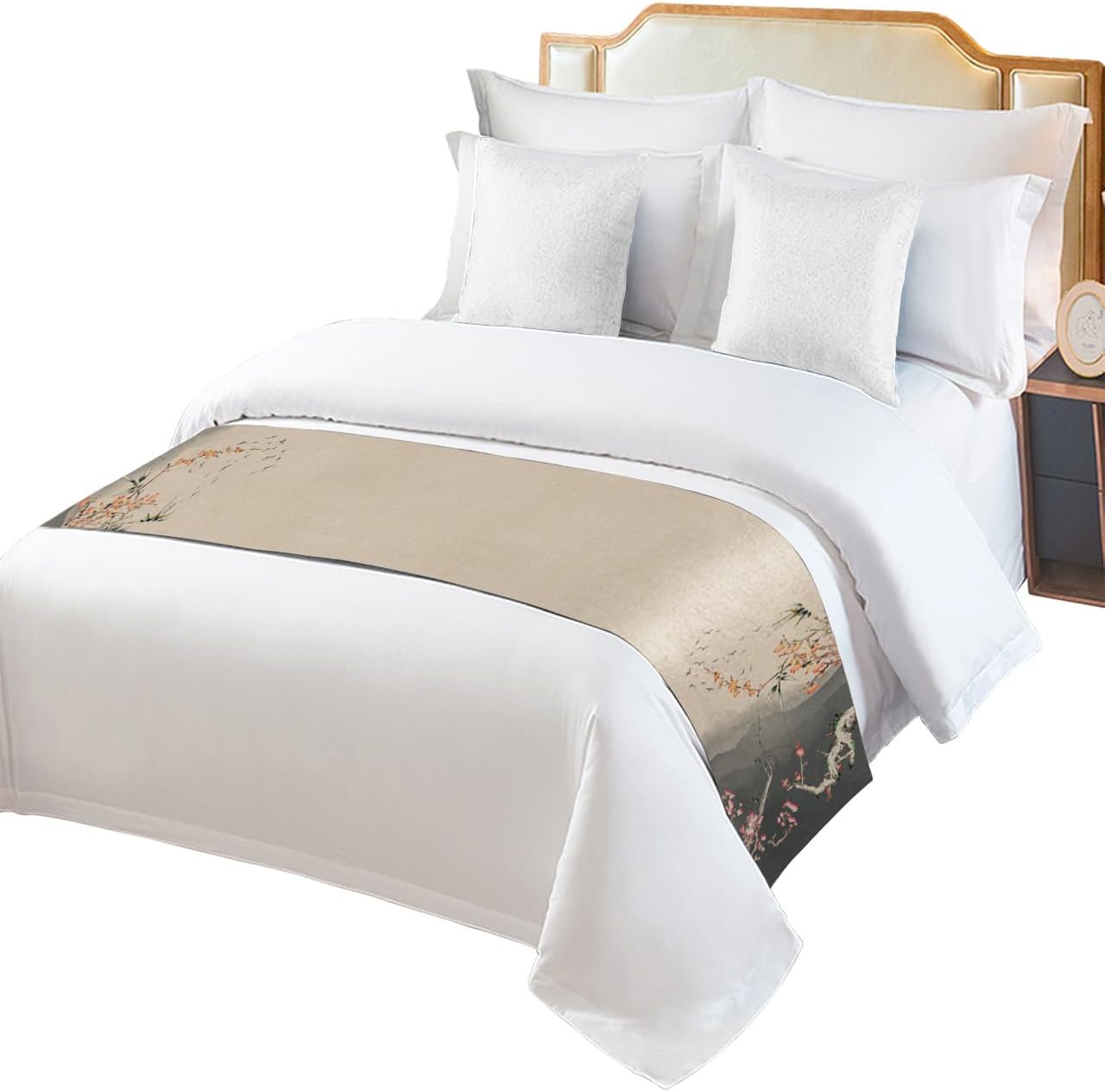 Sabolny Oriental Ink Painting Bed Runner Scarf - Full Queen Size