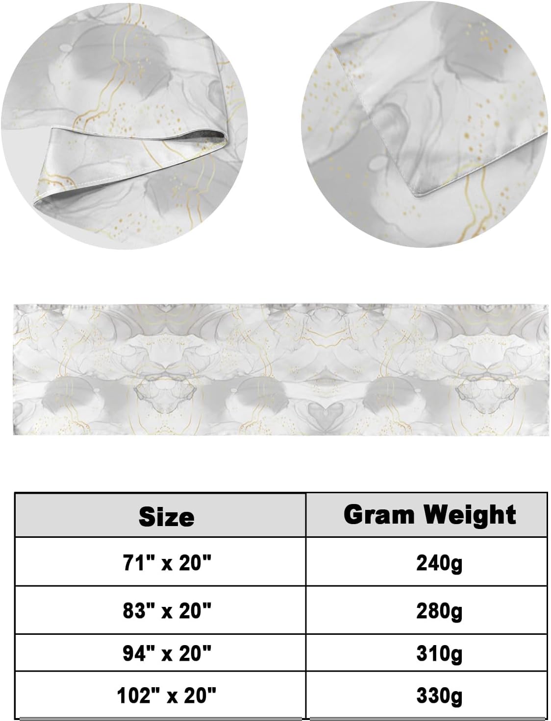 Marble Grey Gold Bed Runner Scarf Full Queen