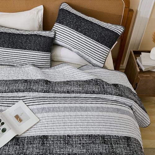 Xruibed King Size Quilt Set 3 Pieces Striped Patchwork