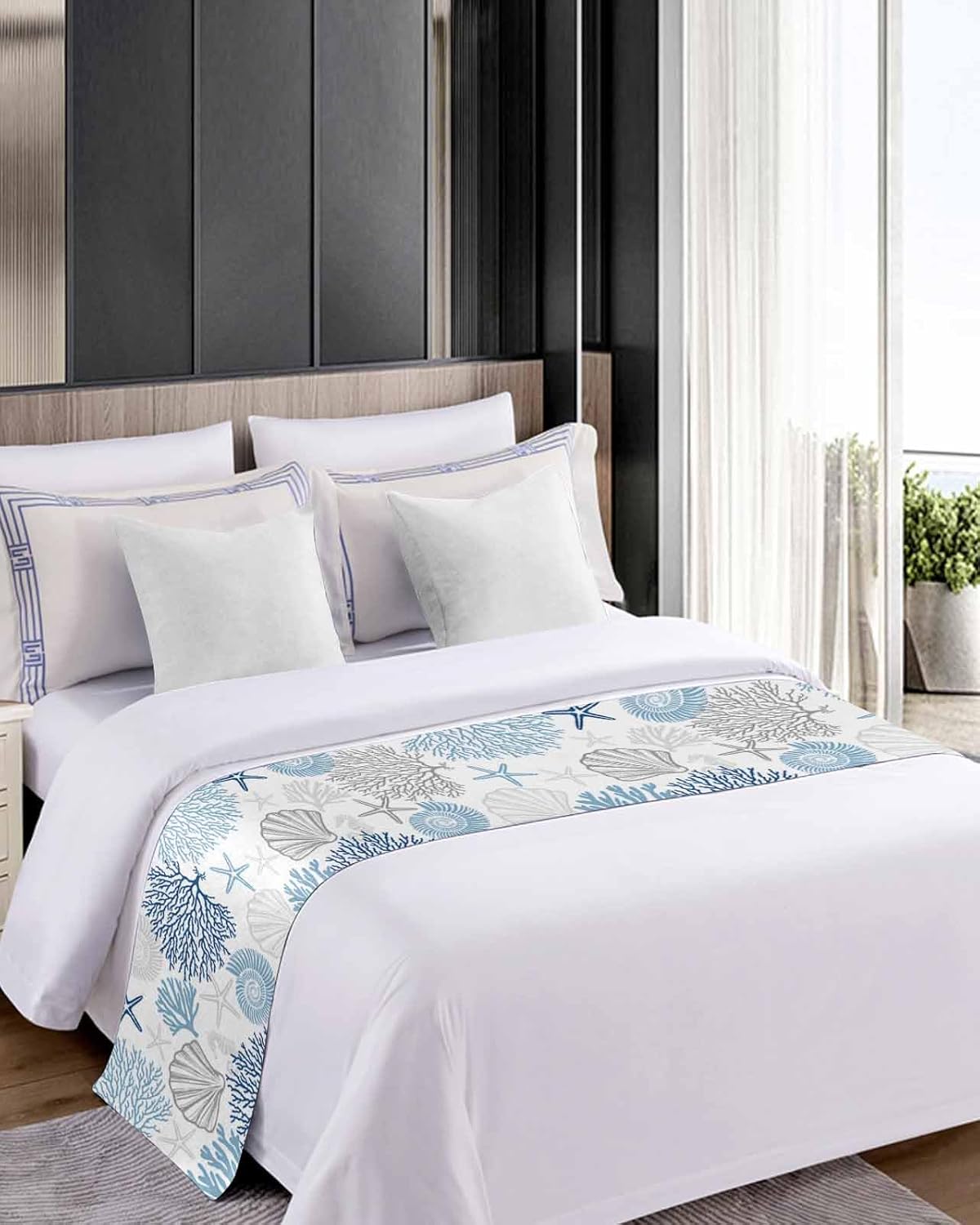 Ldtrchee Ocean Blue Bed Runner for Queen