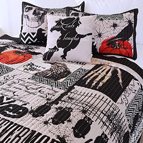 EVENHUG Halloween Queen Quilt Set with Pillow Shams