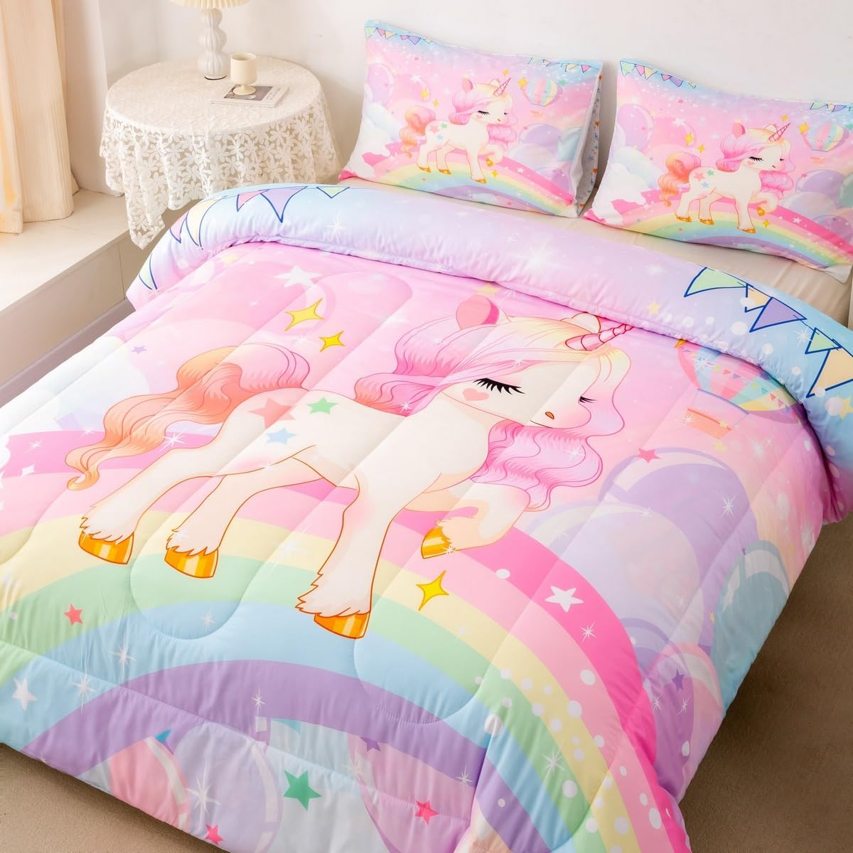 Feelyou Unicorn Comforter Set Twin Bedding