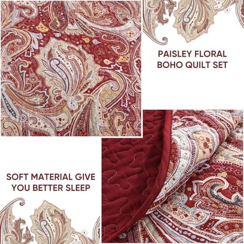 DJY Red Paisley Quilt Set - King Size 3 Piece