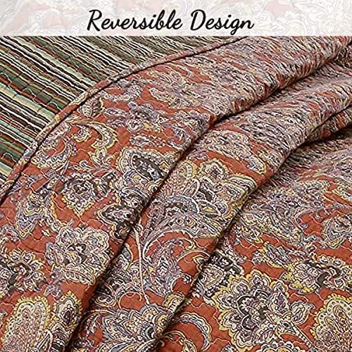 Cozy Line Red Orange Reversible Cotton Quilt Set 3 Piece King