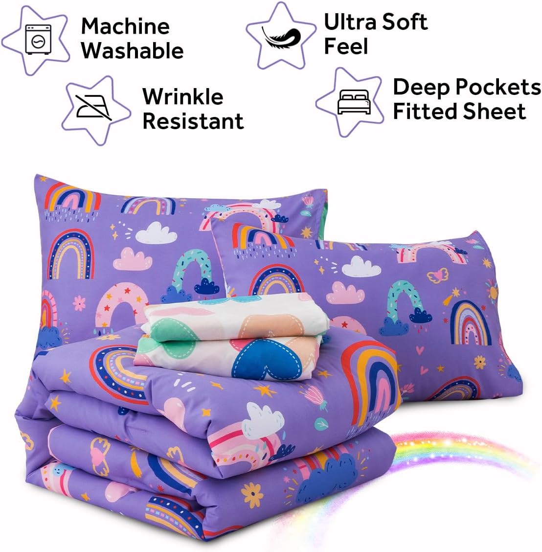 Holawakaka Boho Rainbow Twin Comforter Set with Sheets