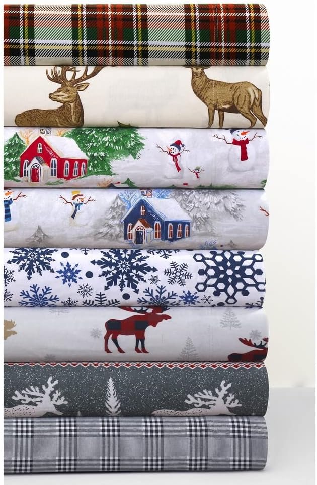 Tribeca Living 100 Cotton Flannel Sheet Set Queen Snowman NavyRed